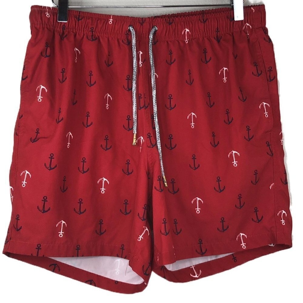 Rainforest Ships Ahoy Ribbon Red Men's Mesh Lined Quick Drying Swim Trunk Size L